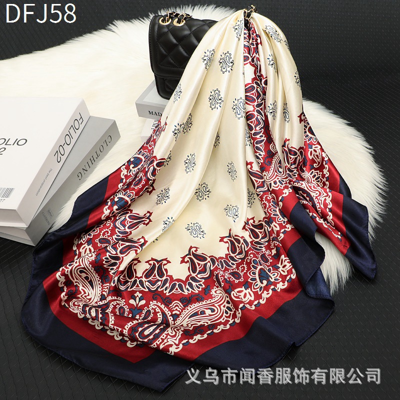 Spring, Autumn and Winter 90 Satin Scarf Female Intellectual Elegant All-Match Square Scarf Headscarf Dustproof Sunshade Headcloth Small Shawl