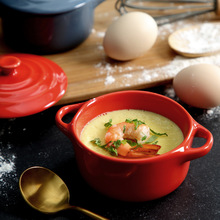 创意陶瓷小汤碗炖蛋碗双耳汤盅带盖烘焙舒芙蕾烤碗布丁燕窝甜品碗
