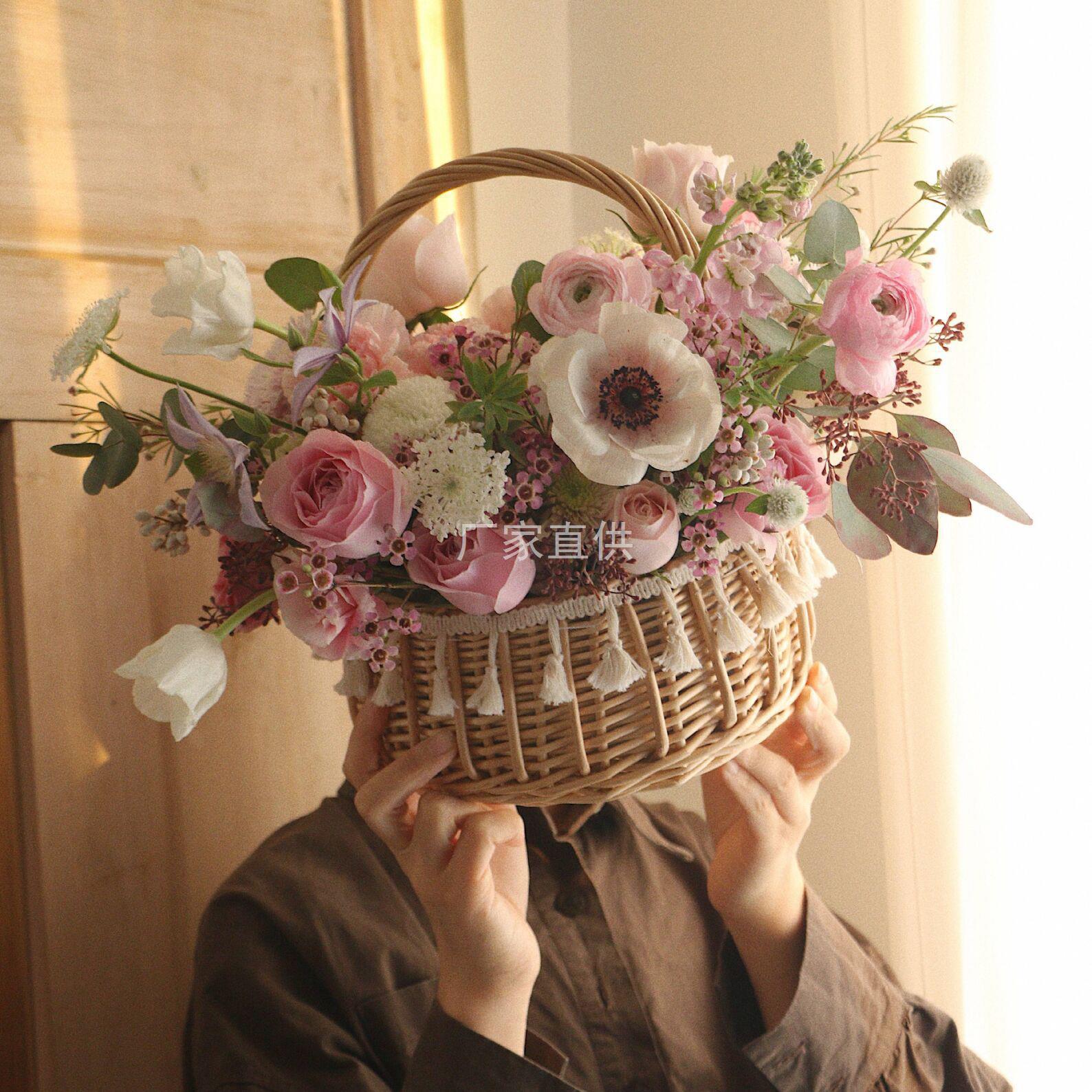 花篮鲜花藤编小花篮编织篮手提干花插花野餐草编花篮子小花篮