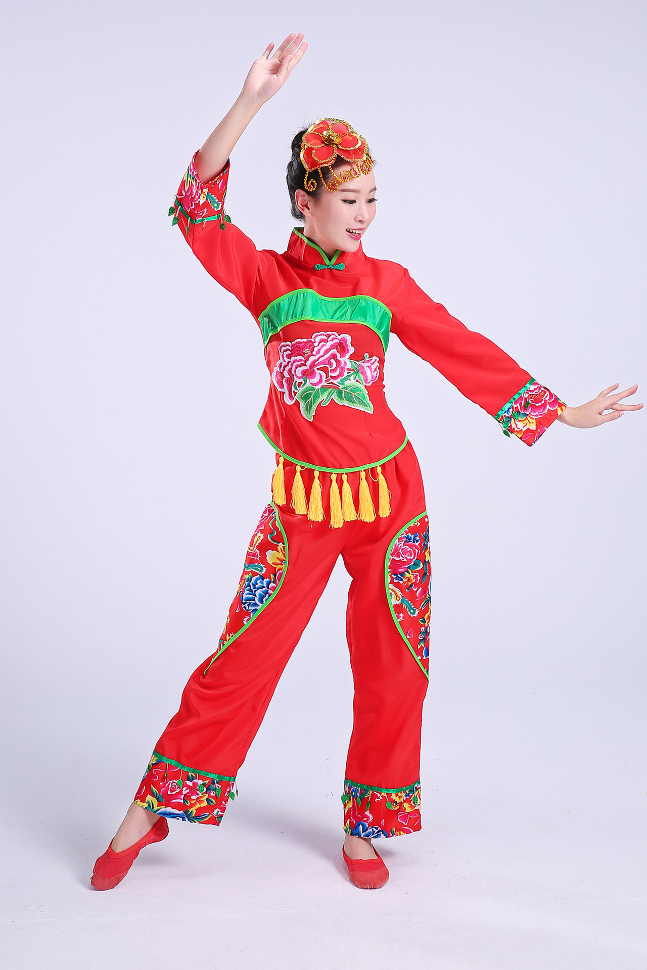 万圣节古典新款秧歌服装舞蹈演出服女腰鼓扇子舞广场舞民族表演服