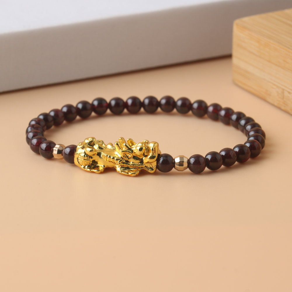 天然5mm石榴石手链金色貔貅手链好运手链男士女士-阿里巴巴