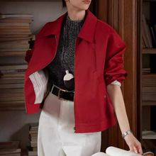 预售法式玫瑰红短款夹克宽松风衣短款薄外套女