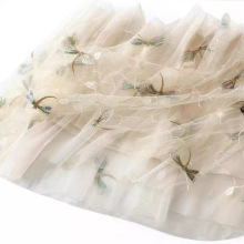 3D立体刺绣蜻蜓点缀网纱裙女夏3色法式浪漫半身裙高腰长裙1810