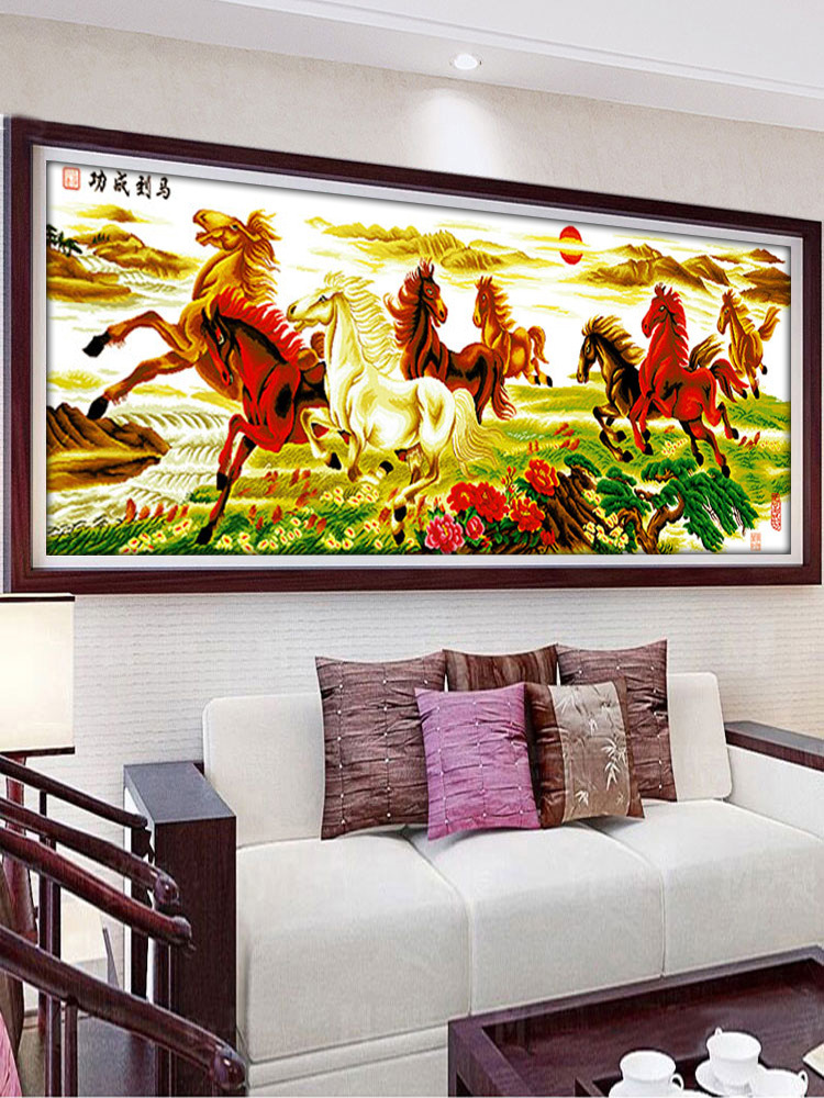 0成交6件钻石画满钻八骏图十字绣圆钻八马图客厅大画新款马到成功06