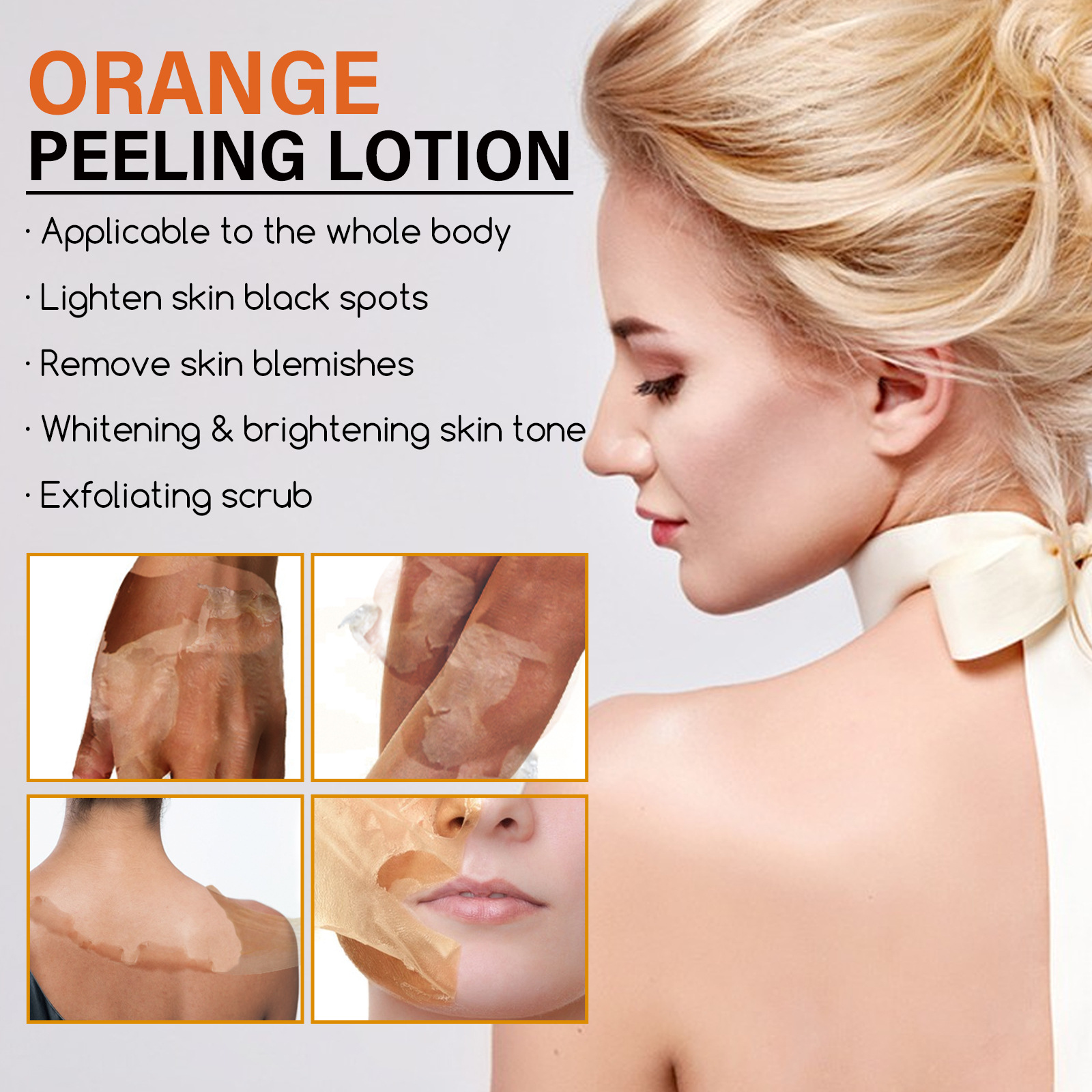 Ouhoe Orange Peel Body Lotion Mild Exfoliating Fade Black Spots Whitening Skin Moisturizing Skin Care Solution
