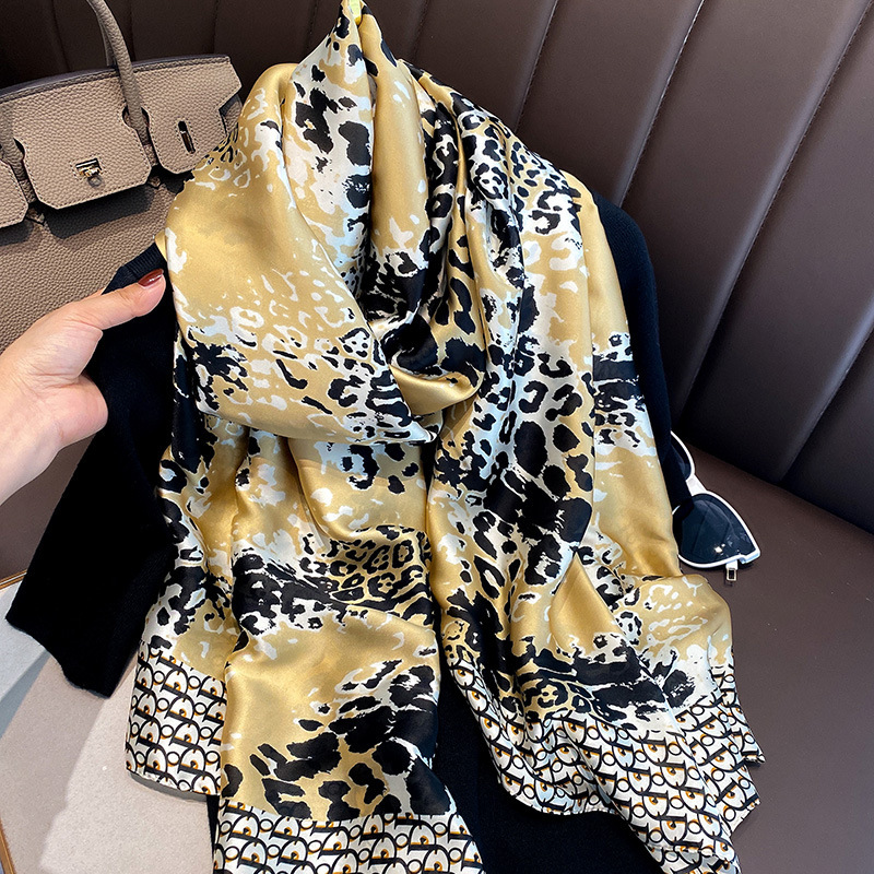 New Summer Sunscreen Scarf Women's Brocade Satin Printed Lengthened Shawl Outer Match Decorative Mother Scarf Beach Towel