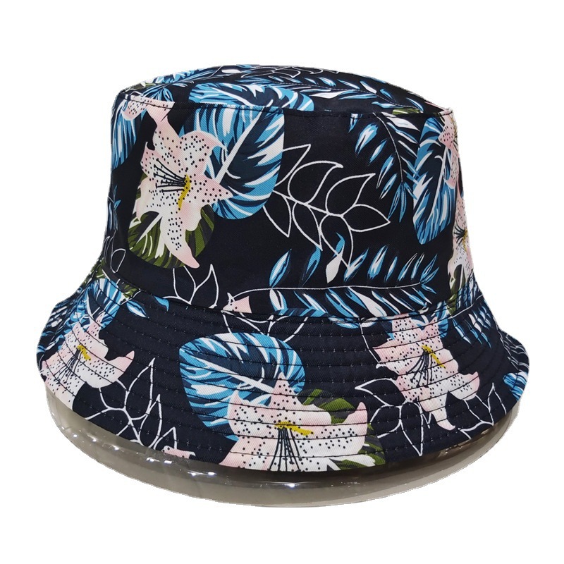 Cross-Border Leaf Printing Reversible Fisherman Hat Korean Style Versatile Double-Sided Wear Bucket Hat Men's and Women's Outdoor Sun Protection Sun Hat