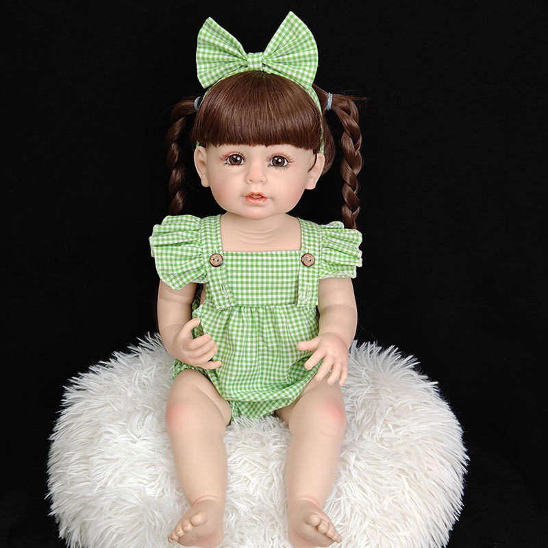 Factory Direct Sales Simulation Vinyl Reborn Doll Big Eyes Long Hair 55cm Can Take a Bath to Accompany Play House One Piece Dropshipping