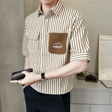 夏季 中袖条纹衬衫男士休闲贴布口袋衬衣 20208-ZX68808