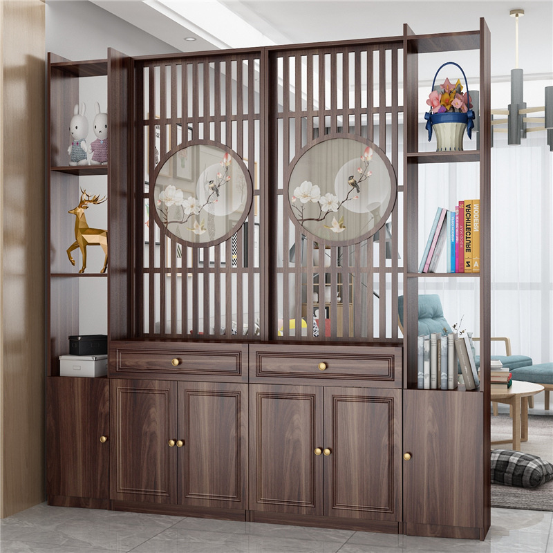 柜台屏风隔断装饰墙新中式客厅入户玄关柜实木置物架镂空遮挡现代酒柜