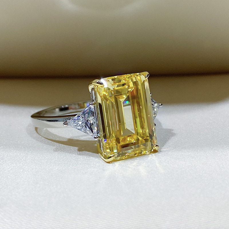 镀双色长方钻戒指高碳钻戒指冰糖长方形10克大钻拉粉钻黄钻仿真钻