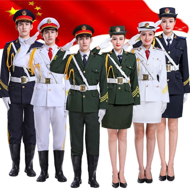 升旗手服装国旗班学生三军仪仗队礼服成人军鼓乐队演出服套装绿色