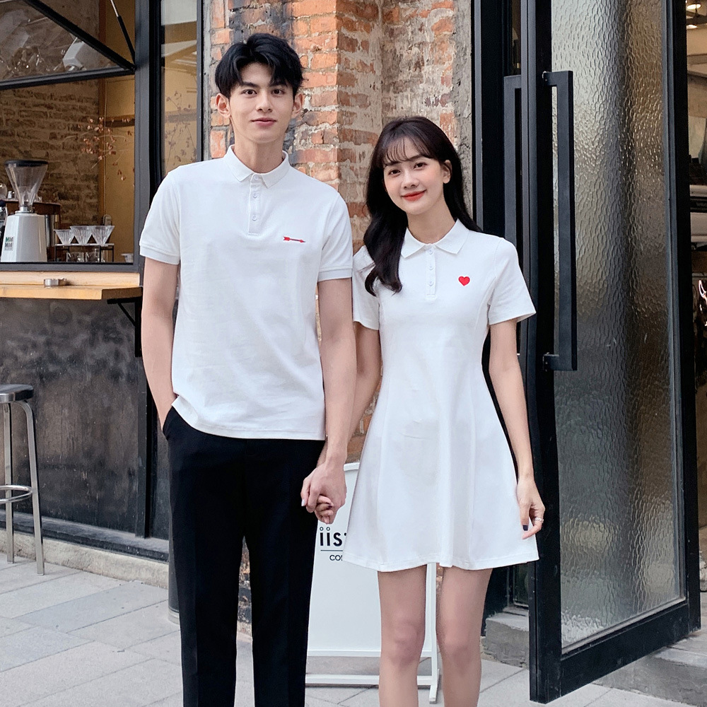 情侣装夏装潮流小众polo红心t一裙一衣不一样拍结婚登记照领证服