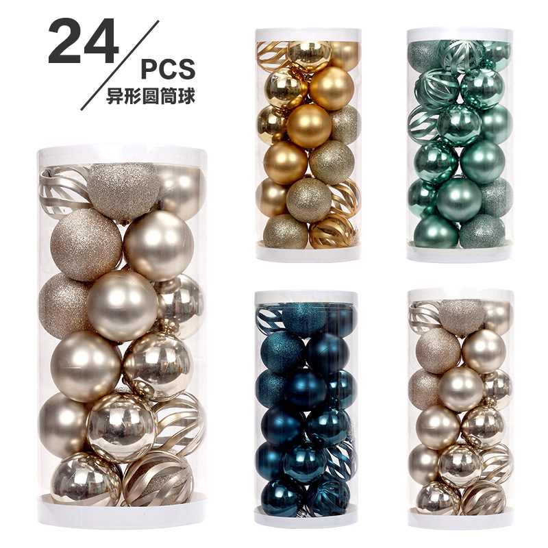 Cross-Border New Christmas Decorations 6cm/24 Hollow Christmas Ball Set Christmas Tree Decorations