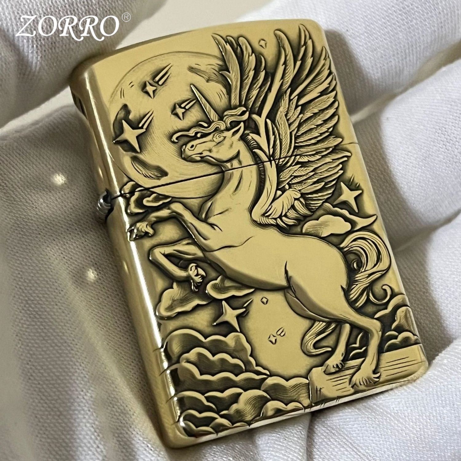 双面立体深浮雕佐罗火机902s黄铜爱的守护独角兽煤油防风打火机