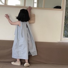 韩版2024新款女童设计感背带裙百搭条纹背心小女孩休闲潮范连衣裙