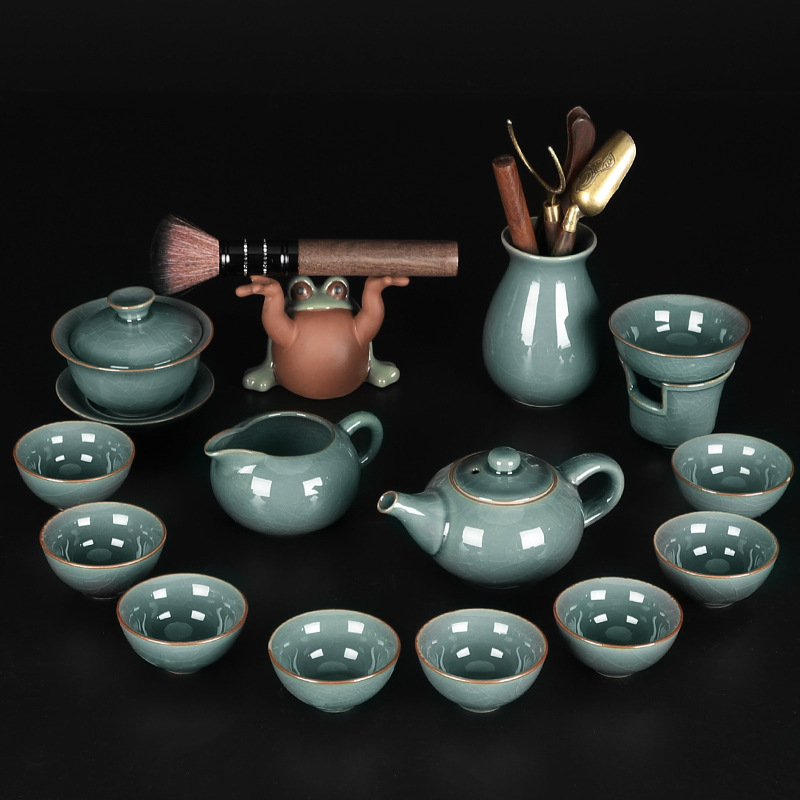 哥窑茶具套装家用办公室会客中式陶瓷茶杯小功夫泡茶