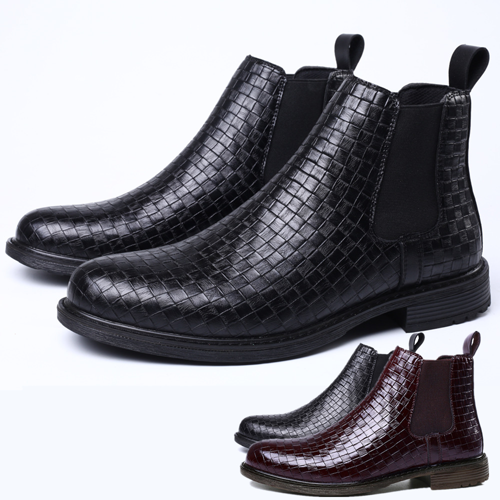 奥孚鞋业 8806重工编织面高帮男鞋 松紧套筒切尔西靴马丁靴男