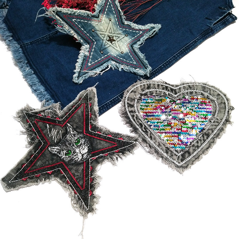 厂家直销牛仔裤补丁刺绣布贴儿童卡通补洞大号裤子膝盖图案衣服破