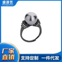 新款大溪地黑珍珠s925纯银戒指女小众设计高级感DIY开口指环空托