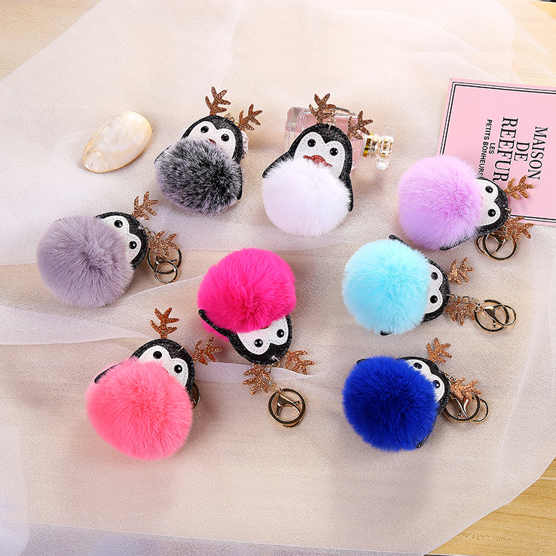 New Small Gift Penguin Imitation Fur Ball Keychain Doll Fur Ball Keychain Handbag Pendant