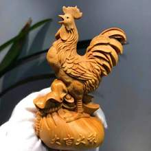 木雕小叶黄杨木鸡摆件风水实木雕刻公鸡工艺品十二生肖鸡摆设
