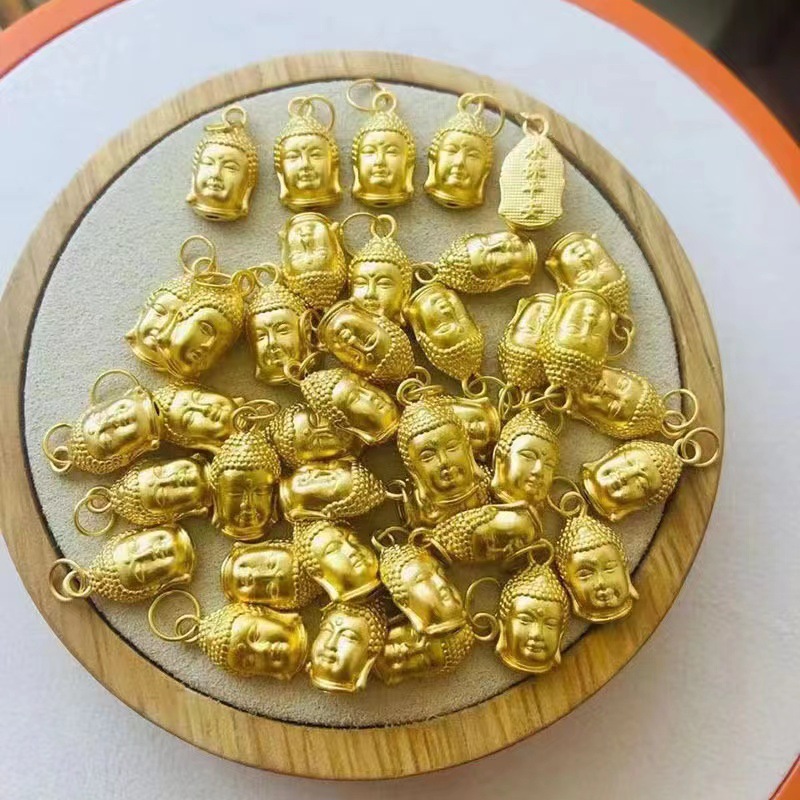 999足金佛头吊坠 5g黄金佛项链女大日如来金佛挂坠3d硬金佛头佛像