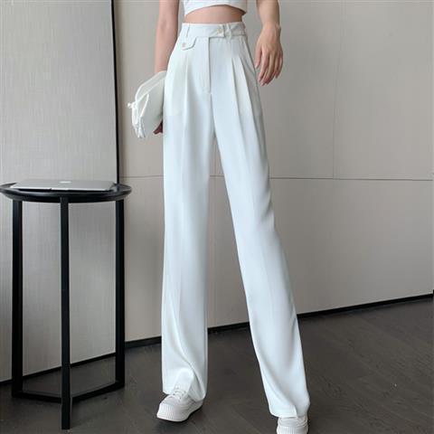 White Draped Suit Wide-Leg Pants for Women 2022 Spring Thickened High Waist Loose and Slimming Straight Casual Mop Pants