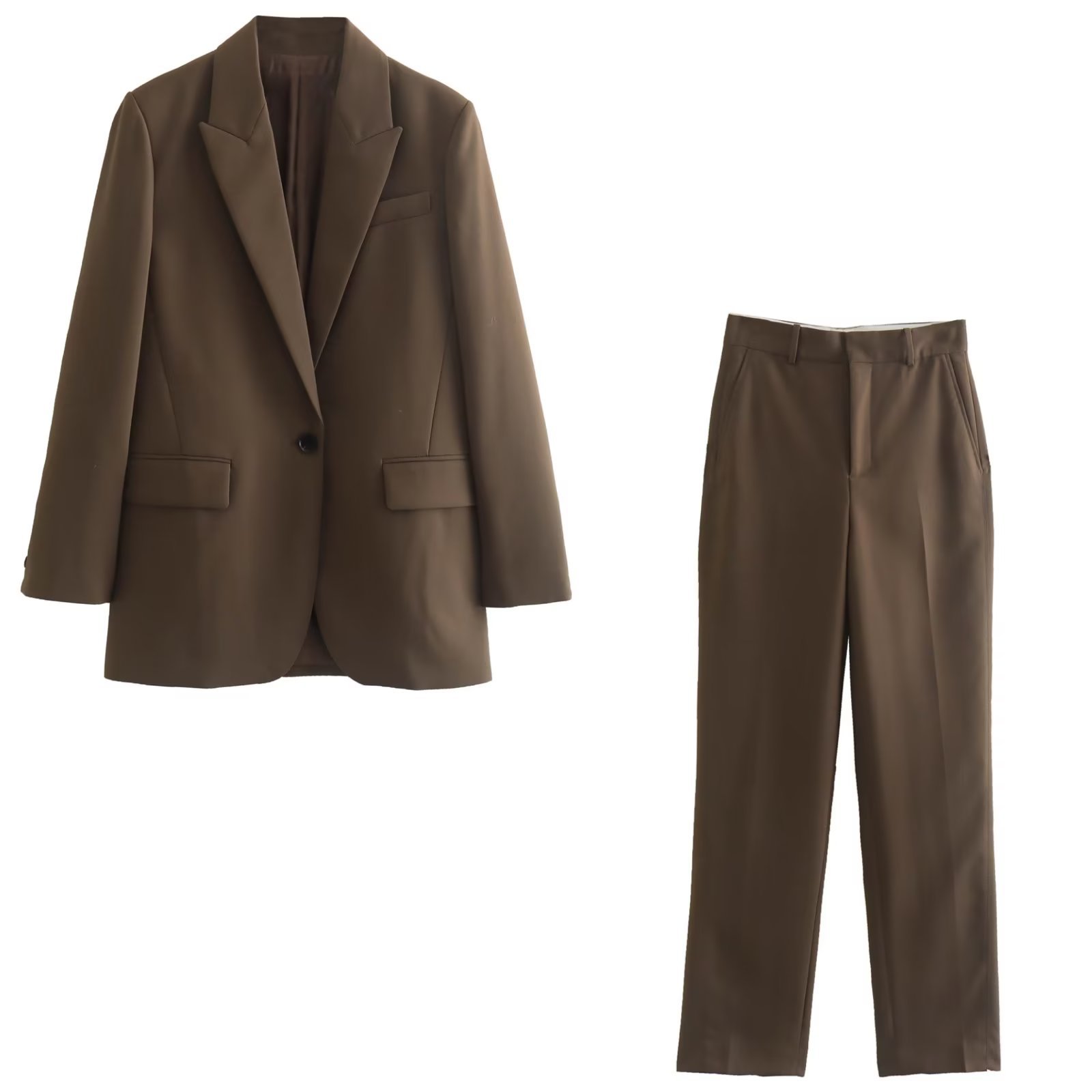 2024年秋冬新款欧美风口袋饰宽松西装外套中性风修身裤套装-阿里巴巴