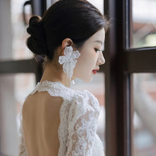 2023新款新娘耳环水晶纱花朵流苏婚礼礼服跟妆造型配饰耳饰耳坠