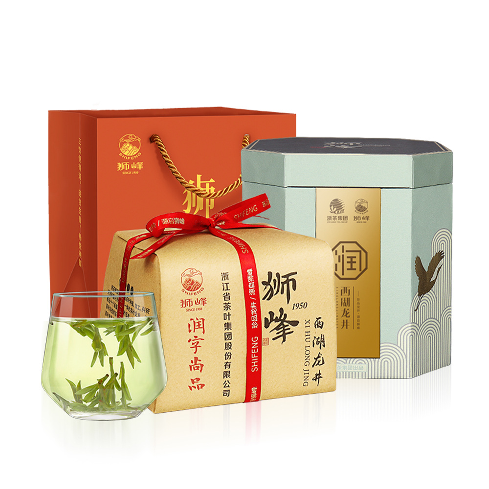 狮峰牌龙井狮龙润字精品纸包明前西湖产区绿茶春茶礼盒装送礼-阿里巴
