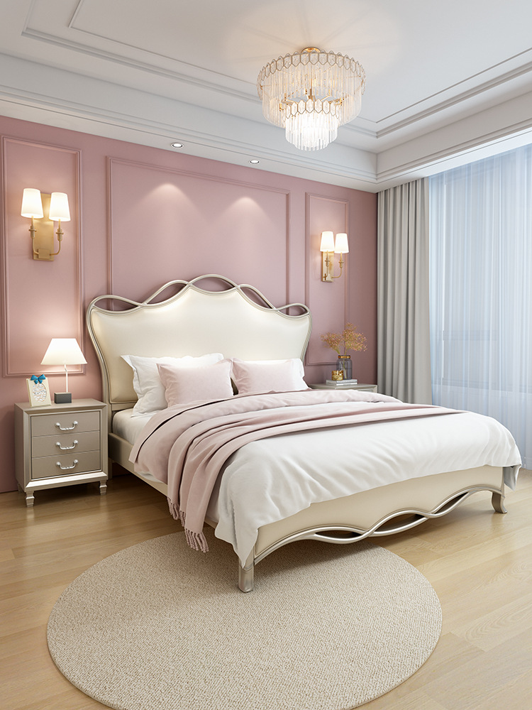 美式床轻奢现代简约实木床双人床主卧大床婚床奢华丝带床公主床