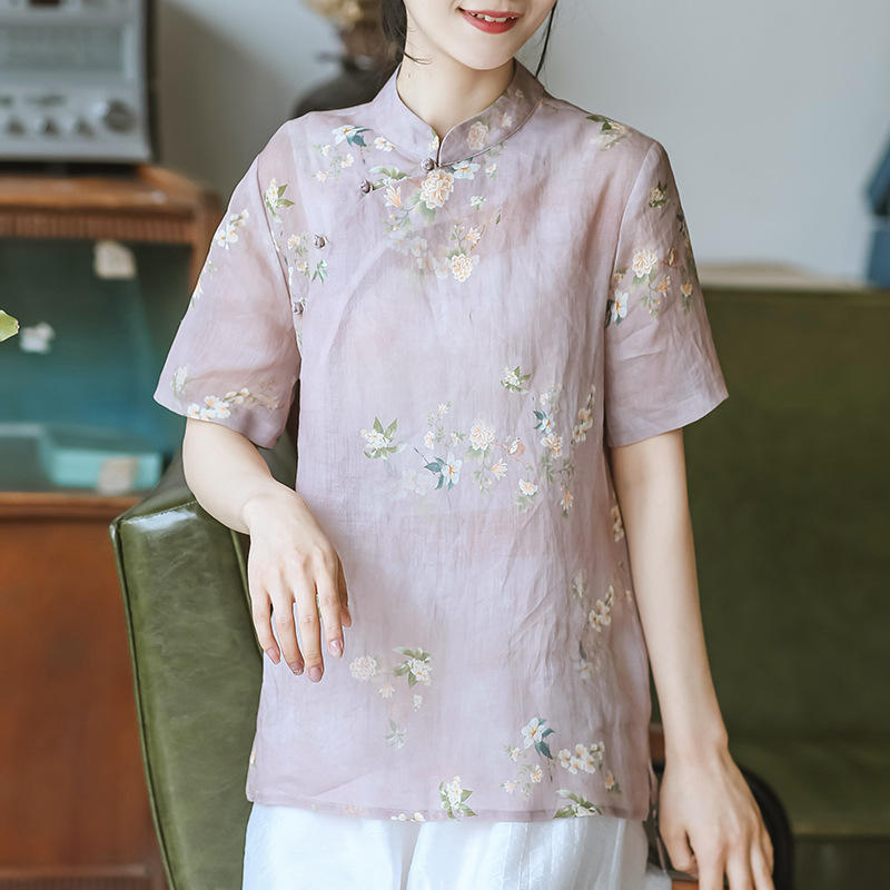 中国风唐装女夏季上衣宽松仙气交领汉服改良民国风复古女装21117-询价