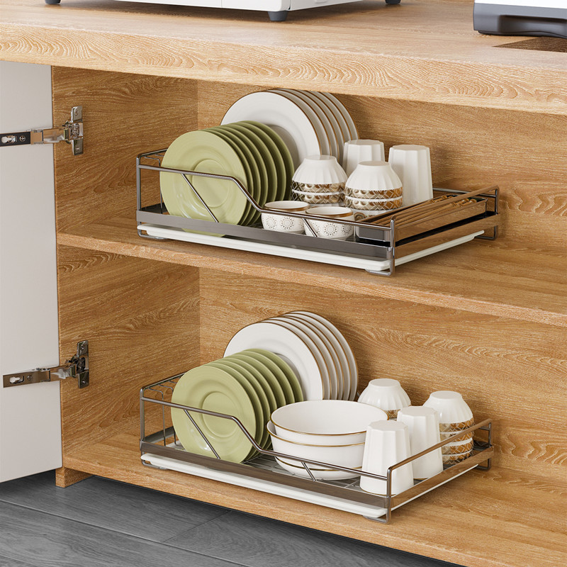 橱柜内置沥水碗架304不锈钢单层厨房抽屉消毒柜放碗盘碟子收纳架