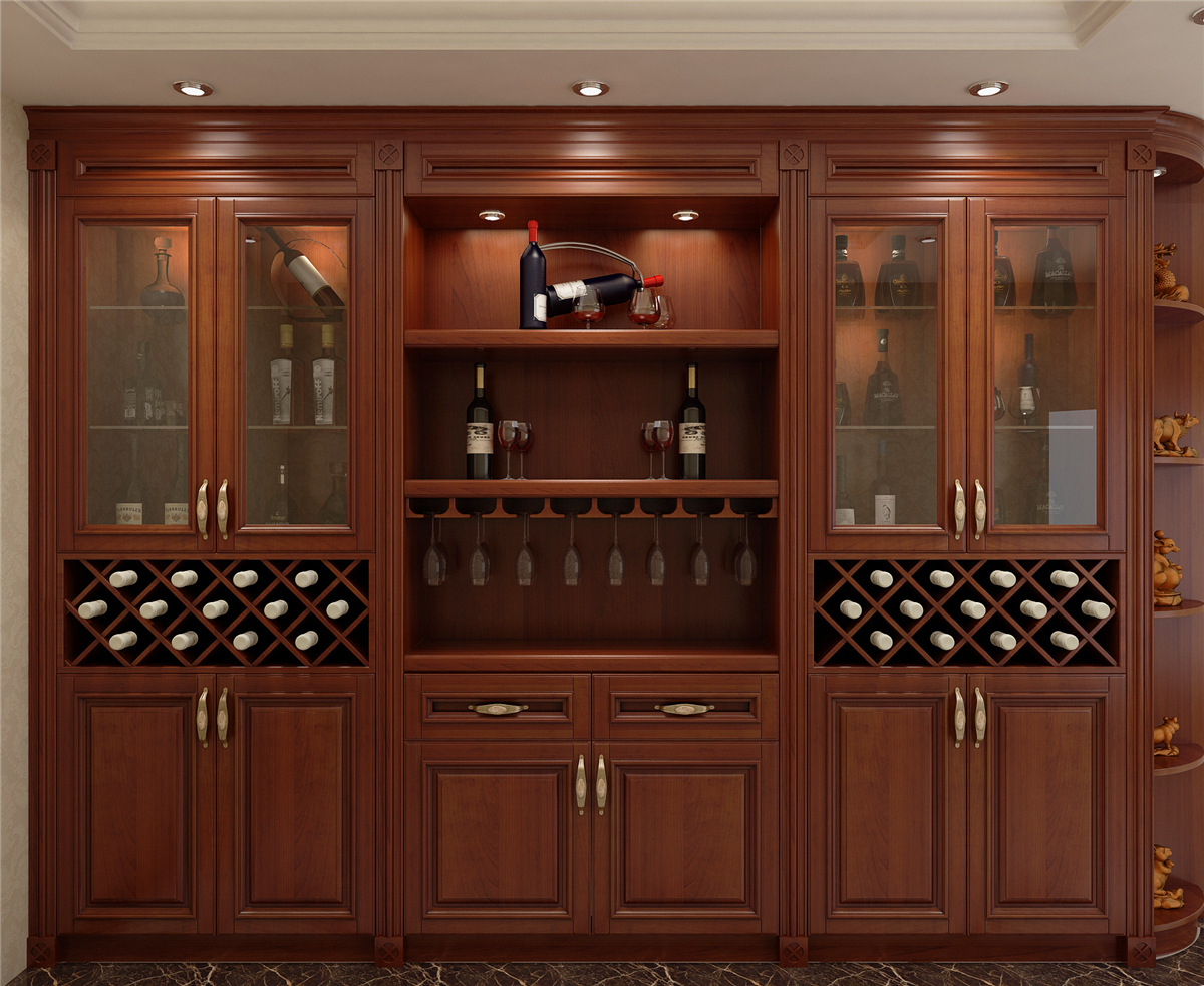 实木酒柜红酒餐边柜储物柜客厅展示柜家用红樱桃沙比利原木酒柜