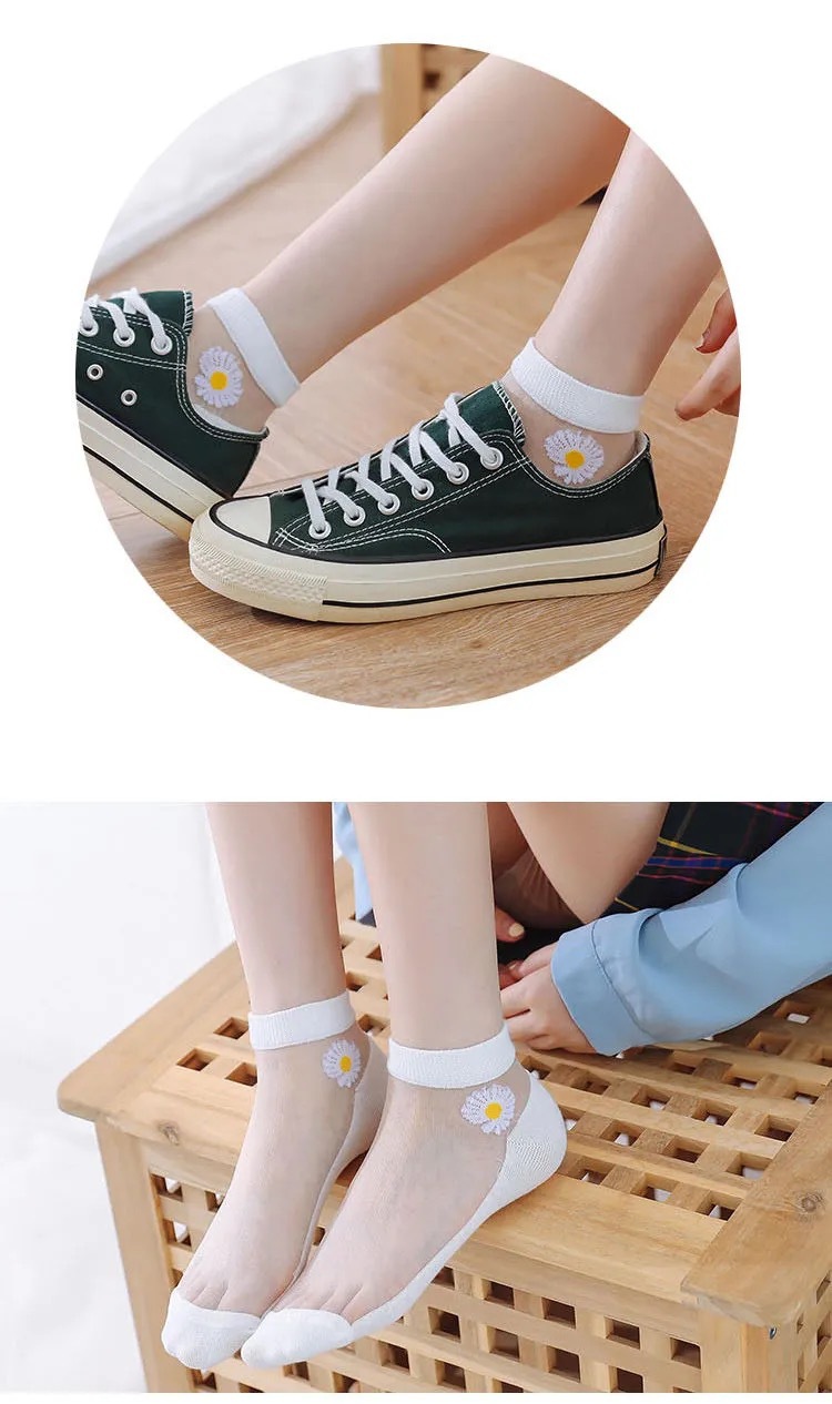 小雏菊袜子女短袜浅口船袜夏季薄款玻璃水晶丝袜网红潮