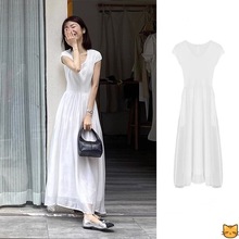 白色连衣裙子女装夏季2023新款高级感温柔甜美初恋法式长裙小个子