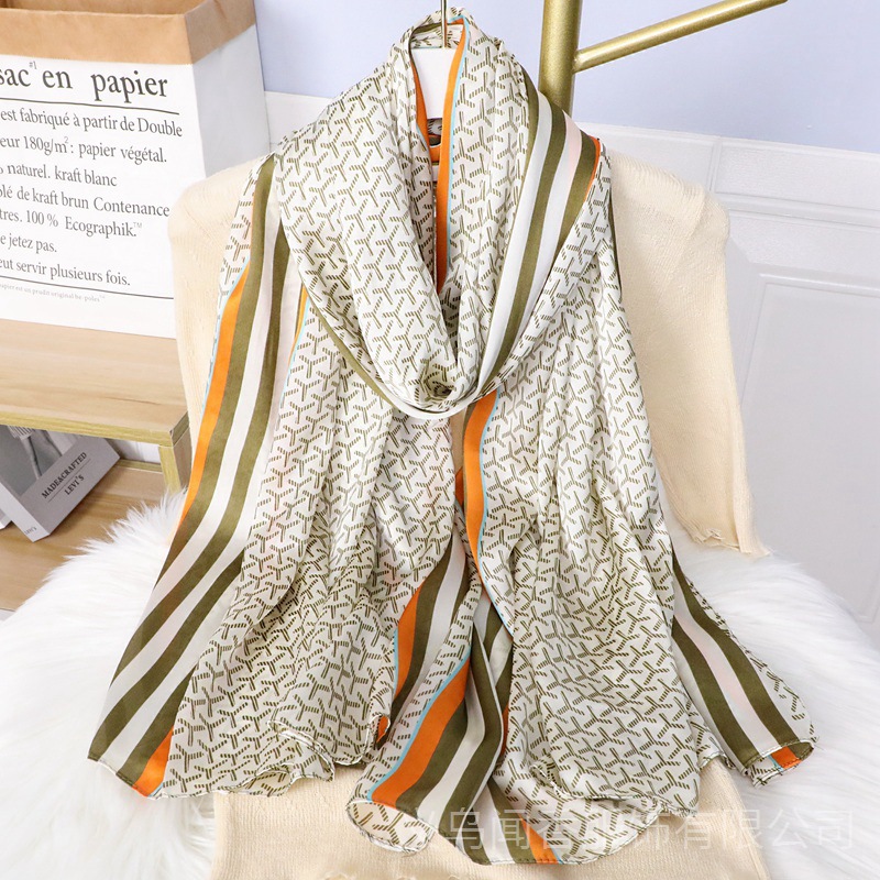 New Classic Style Camellia Printed Silk Scarf Women's Thin Shawl Tencel Brocade Satin Scarf Neck Protection Sunscreen Shawl