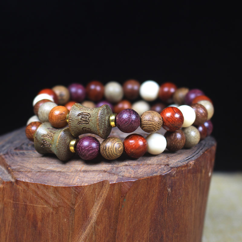 Stall Products Ebony Duobao String 8mm Wooden Beaded Bracelet Bamboo Joint Buddha Beads Rosary Fashion Ornament Bracelet