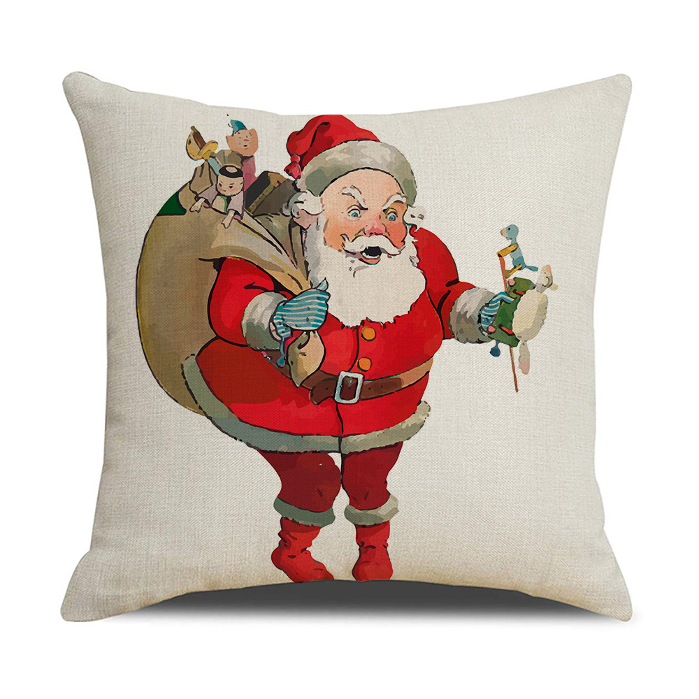 Cross-Border Cartoon Santa Claus Reindeer Series Linen Pillow Cover Nordic Office Sofas Cushion Cover Seat Cover