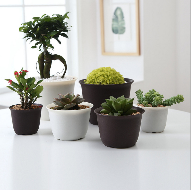 仿紫砂简约圆形小号树脂万象盆多肉钵创意磨砂多肉植物塑料花拼盆