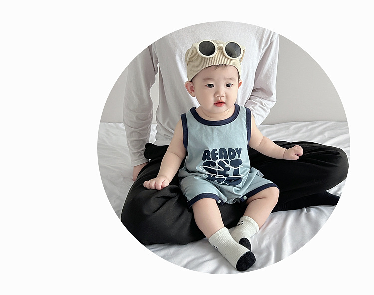 婴幼儿夏季薄款连体衣韩版男宝宝无袖背心字母凉快哈衣新生儿爬服详情21