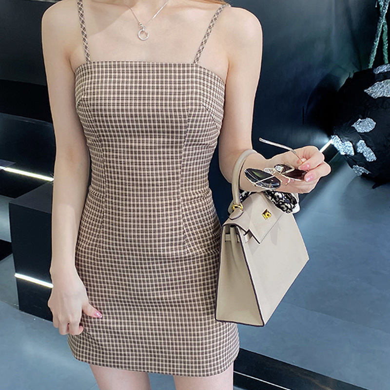 【高咖位出镜】法式复古格纹抹胸吊带裙女修身小性感美式短裙ins
