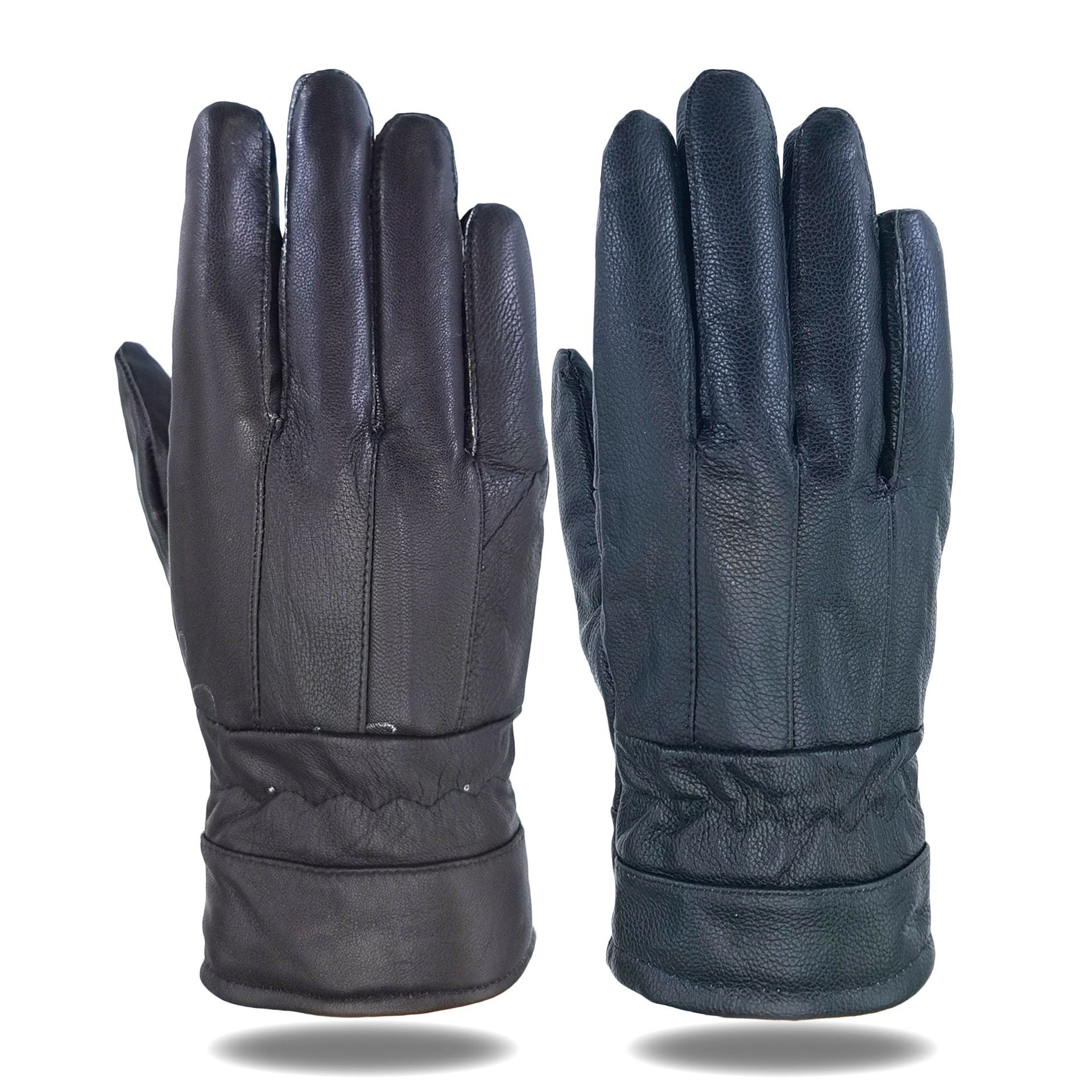 冬季保暖真皮手套男士加绒加厚拼接绵羊皮户外运动骑行摩托车手套