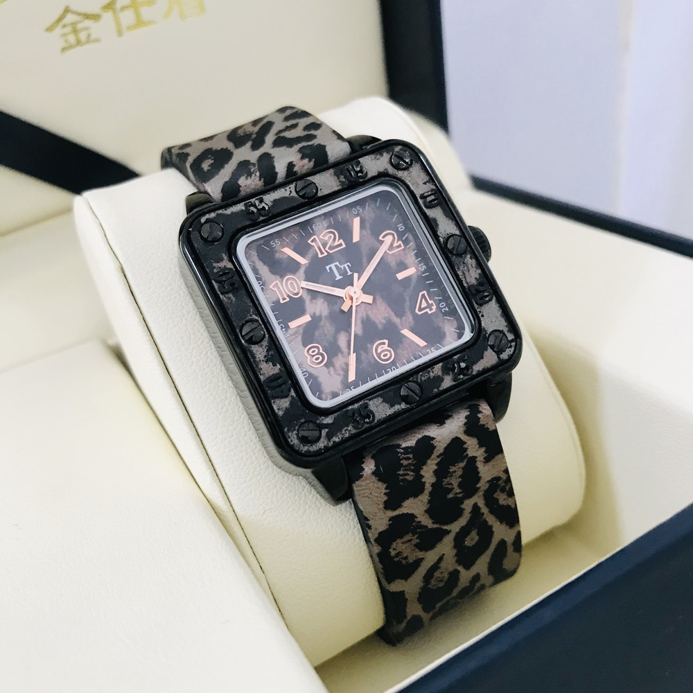 一件代发tt天塔手表女豹纹胶带方形个性潮流韩版运动女士石英表