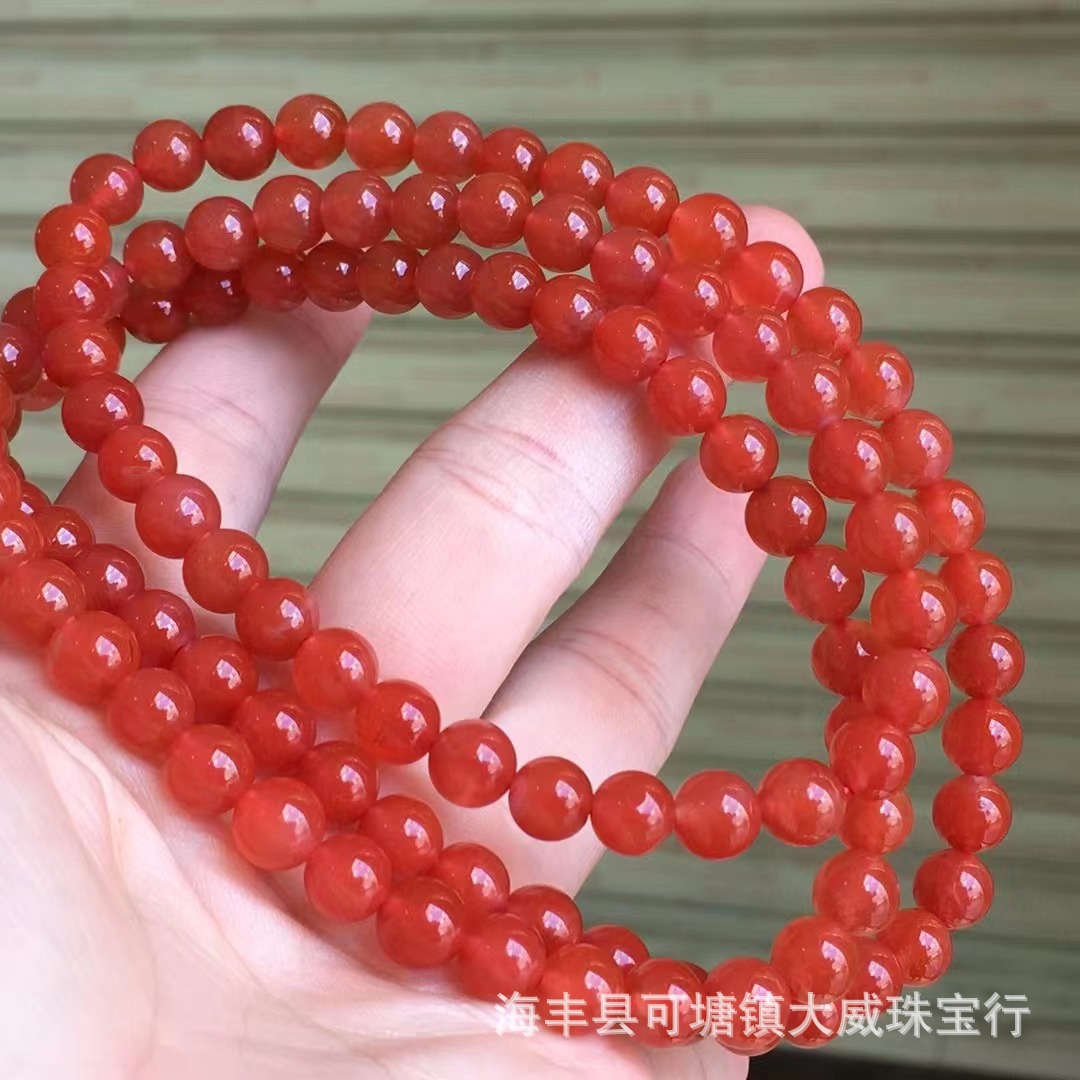 天然原矿保山南红冰红108佛珠冰透干净无杂裂颜色鲜红冰红南红108