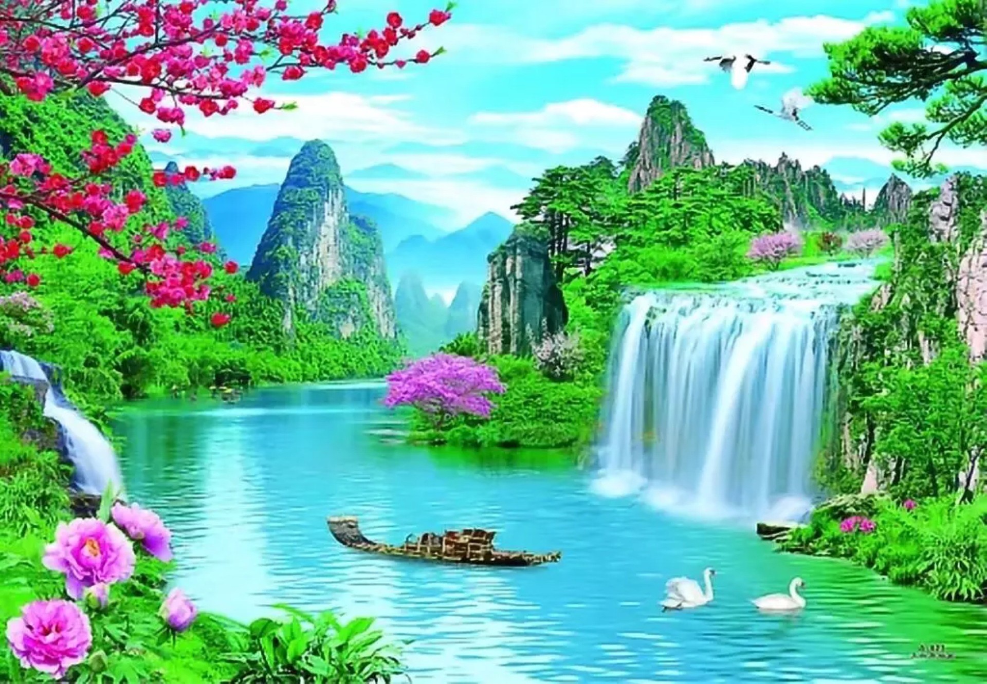 山水画大幅墙贴桂林山水风景壁画新年春节年画客厅贴纸办公室装饰