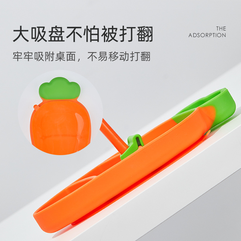 Children‘s Silicone Plate Carrot Disk Set Stainless Steel Spoon and Fork Tableware Baby Food Supplement Compartment Plate