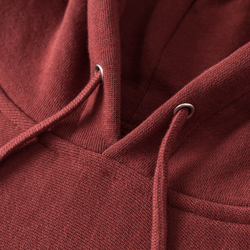 莫兰迪色系 简约栗色宽松连帽卫衣秋冬纯色加绒深红色帽衫