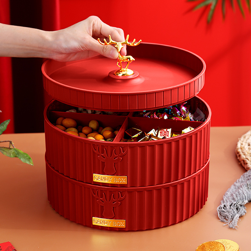 wedding celebration household double-layer rotating dried fruit storage box with lid separated snack dish rotating light luxury fruit candy box